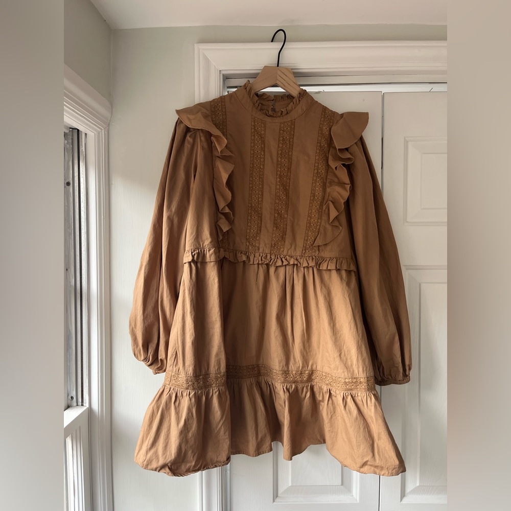 ASOS Miss Selfridge Tan Ruffle Mini Dress